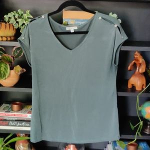 Green v neck shirt